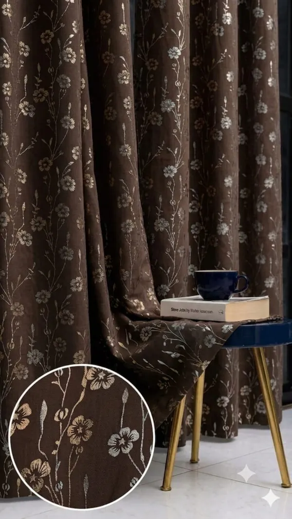Brown_Floral_Print_Window_Curtains