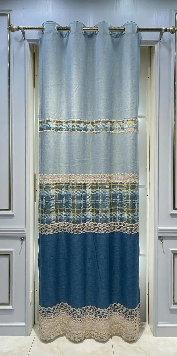 Fabric_Traditional_Plaid_Lace_Window_Curtain