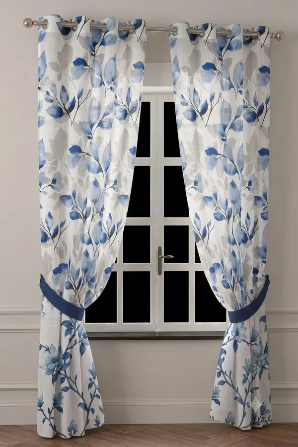 Fabric_Floral_Print_Grommet_Curtain_For_Windows_And_Doors