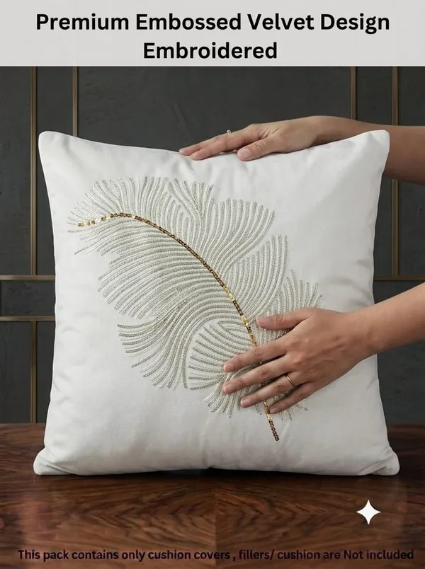 Cream_Embroidered_Leaf_Pattern_Cushion_Cover