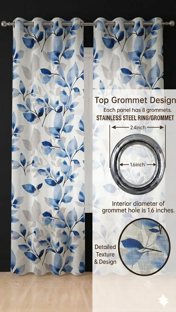 Fabric_Floral_Print_Grommet_Curtain_For_Windows_And_Doors