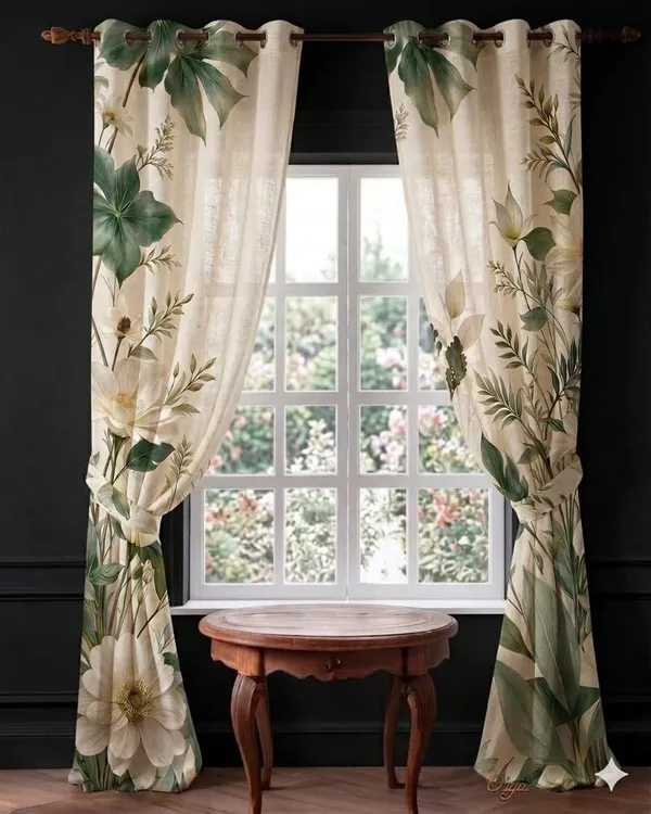 Botanical_Floral_Print_Grommet_Curtain_Panels
