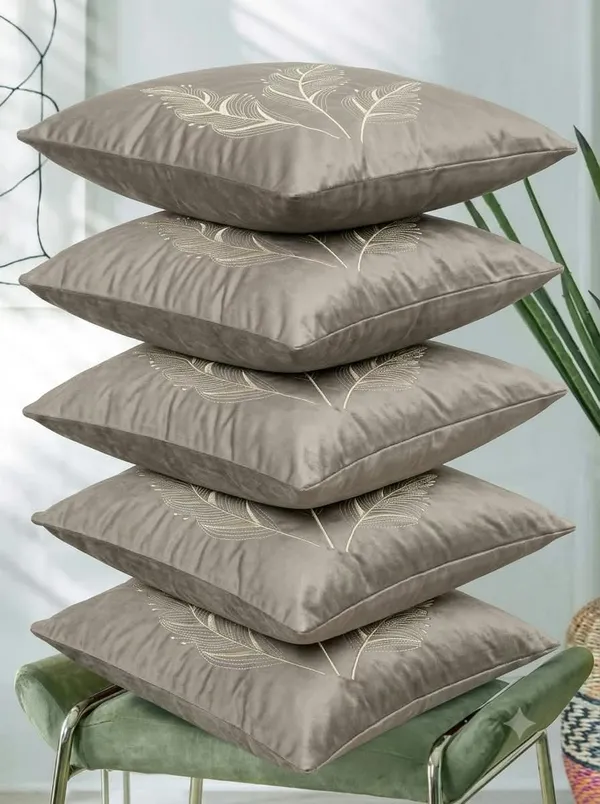 Grey_Embroidered_Leaf_Cushion_Cover