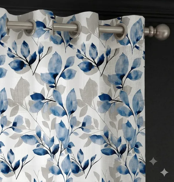 Fabric_Floral_Print_Grommet_Curtain_For_Windows_And_Doors