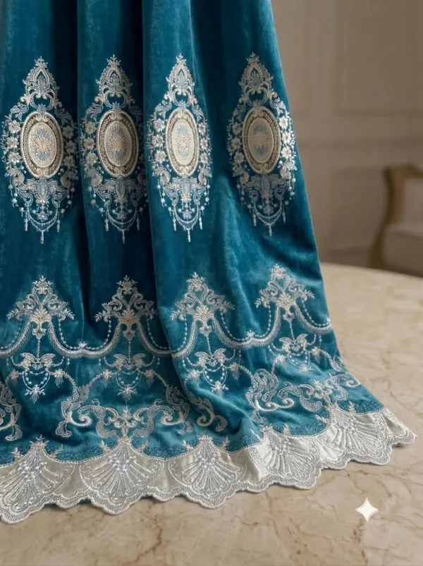 Teal_Velvet_Ornate_Pattern_Curtain
