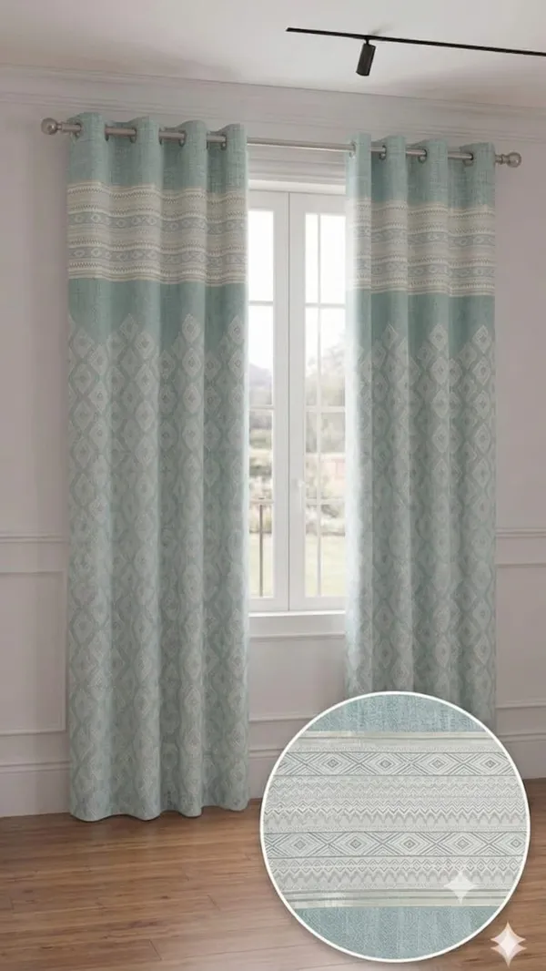 Fabric_Geometric_Pattern_Grommet_Window_Curtain