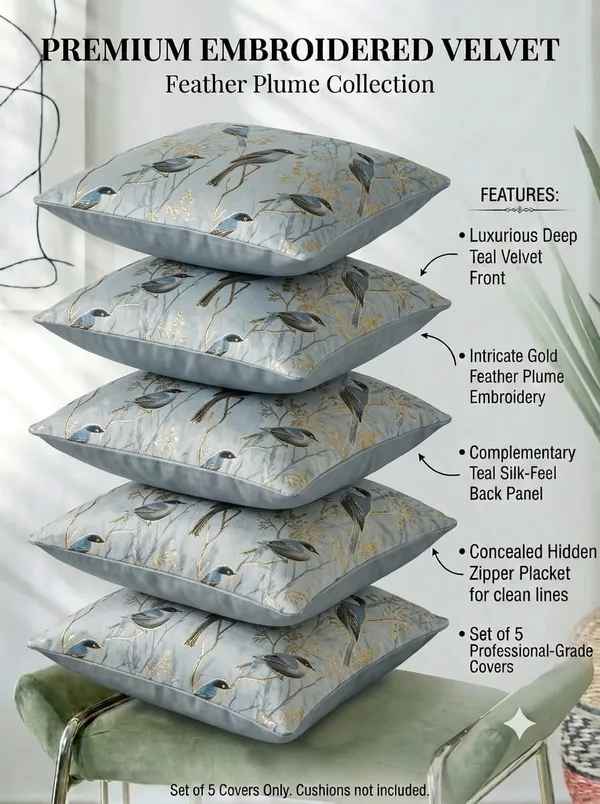 Velvet_Bird_Print_Cushion_Cover_Set_Of_5