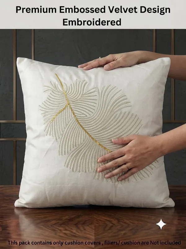 Cream_Embroidered_Leaf_Pattern_Cushion_Cover