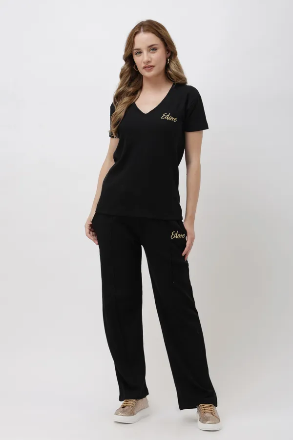 Dorin_Black_V_Neck_Co_Ord_Set