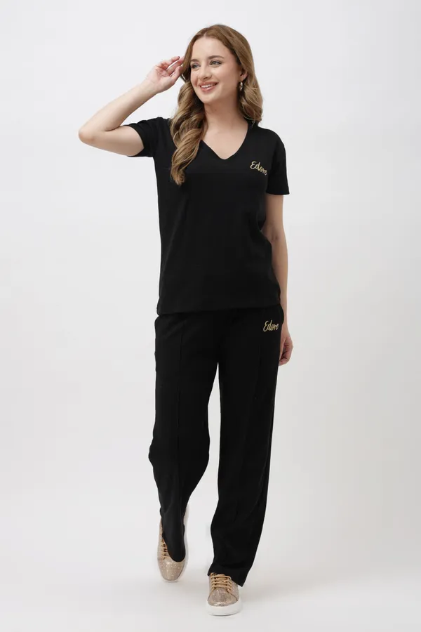 Dorin_Black_V_Neck_Co_Ord_Set