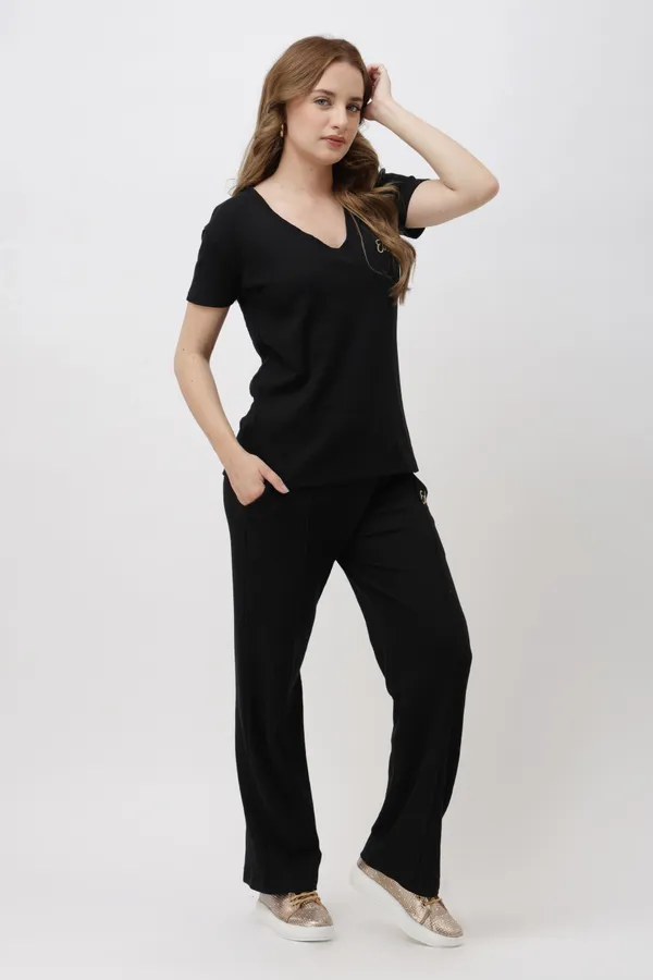 Dorin_Black_V_Neck_Co_Ord_Set