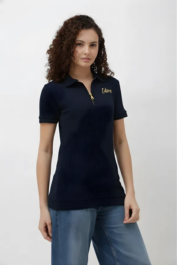 Calder_Women_S_Navy_Blue_Half_Zip_Polo_T_Shirt