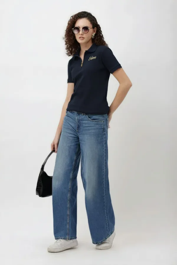 Calder_Women_S_Navy_Blue_Half_Zip_Polo_T_Shirt