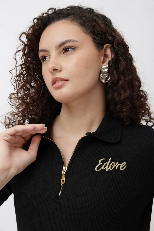 Calder_Women_S_Black_Half_Zip_Polo_T_Shirt