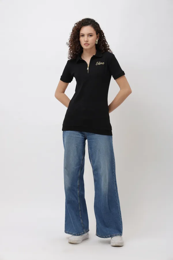 Calder_Women_S_Black_Half_Zip_Polo_T_Shirt