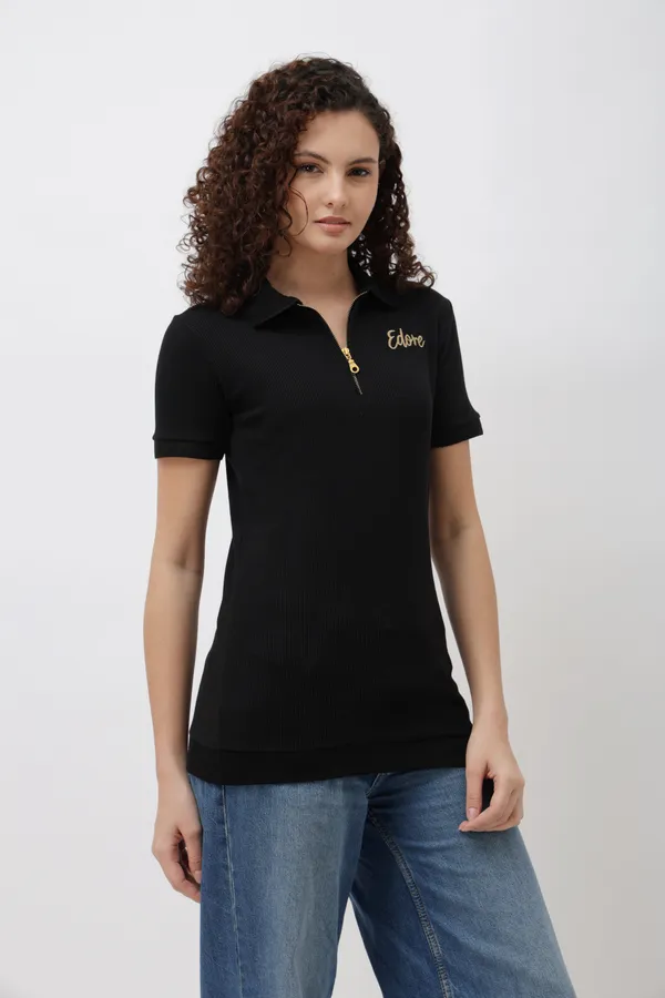 Calder_Women_S_Black_Half_Zip_Polo_T_Shirt