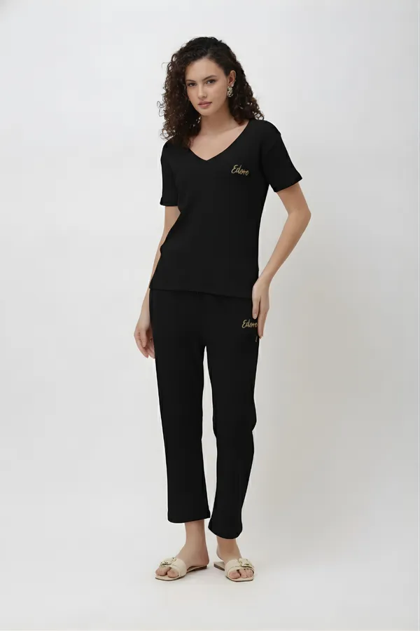 Rynel_Black_Ribbed_V_Neck_T_Shirt