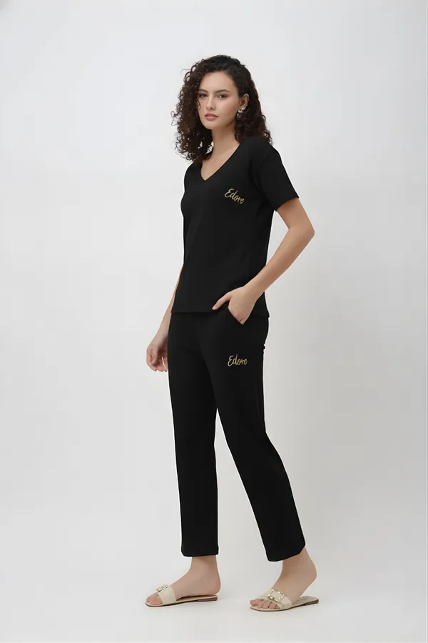 Rynel_Black_Ribbed_V_Neck_T_Shirt