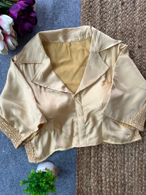 Cream_Heavy_Silk_Lapel_Collar_Relaxed_Blouse_For_Women