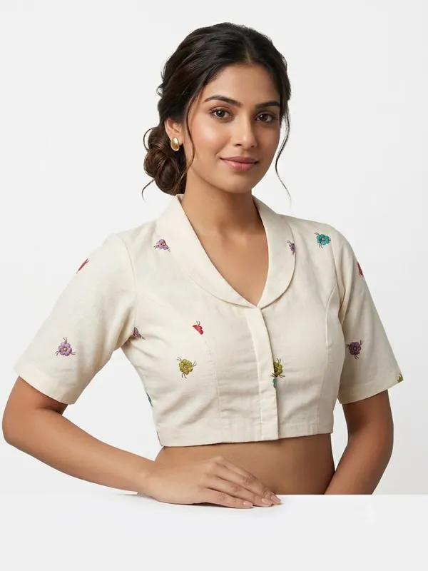 Cream_Khadi_Cotton_Floral_Embroidered_Blouse_For_Women