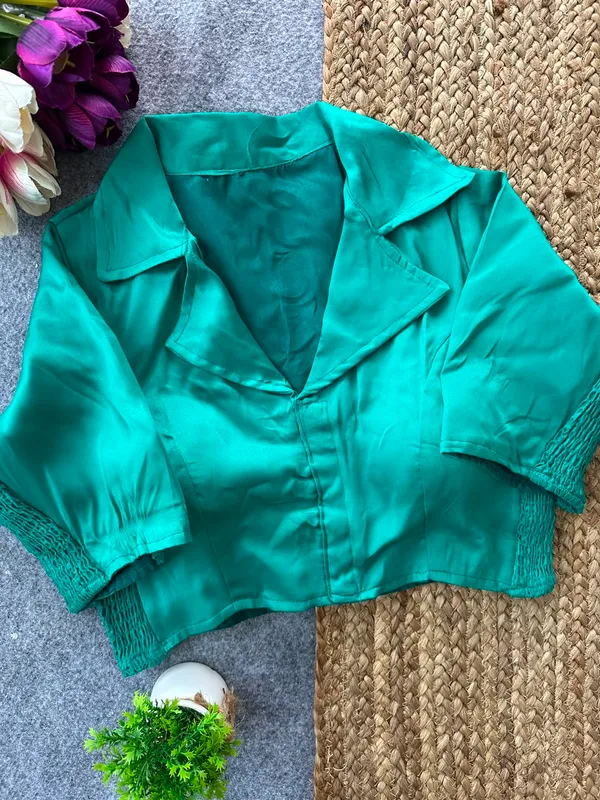 Teal_Heavy_Silk_Collared_Blouse_For_Women