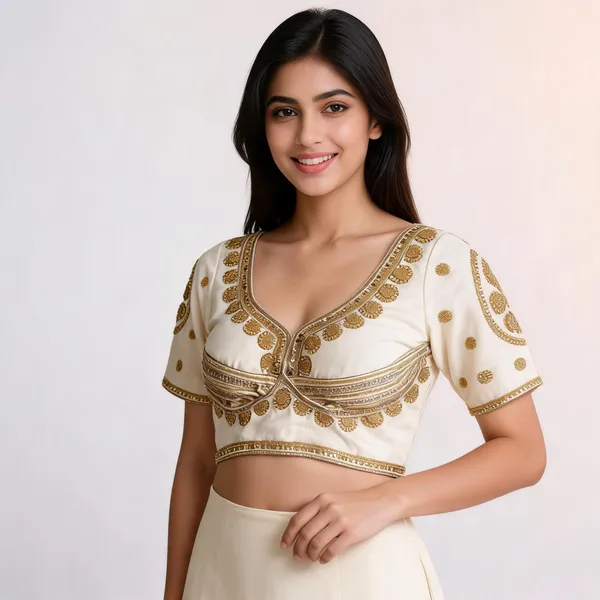 White_Khadi_Cotton_Gold_Embroidered_Blouse_For_Women