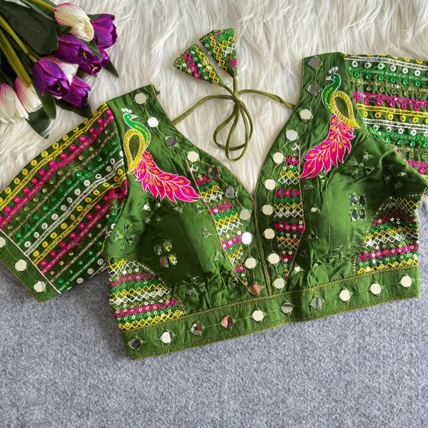 Green_Khadi_Cotton_Embroidered_Mirror_Work_Blouse_For_Women
