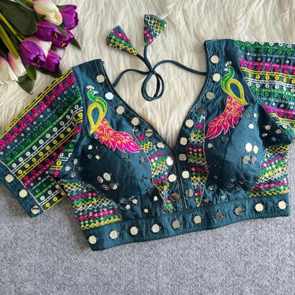 Teal_Khadi_Cotton_Embroidered_Tie_Up_Blouse_For_Women