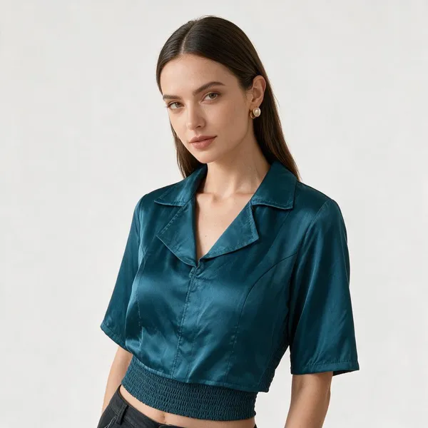 Teal_Heavy_Silk_Collared_Relaxed_Blouse_For_Women