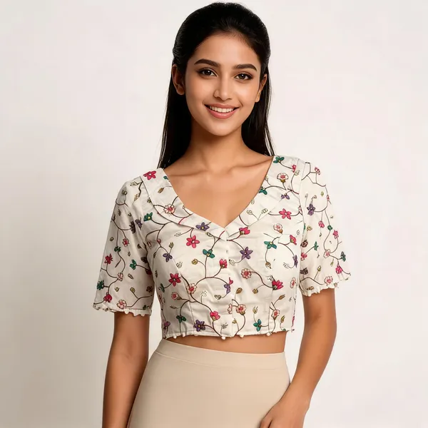 White_Khadi_Cotton_Floral_Embroidered_V_Neck_Blouse_For_Women