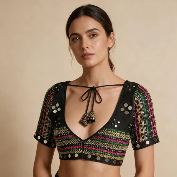 Black_Khadi_Cotton_Embroidered_Mirror_Work_Choli_Blouse_For_Women