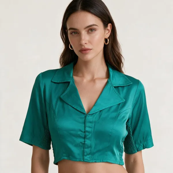 Teal_Heavy_Silk_Collared_Blouse_For_Women