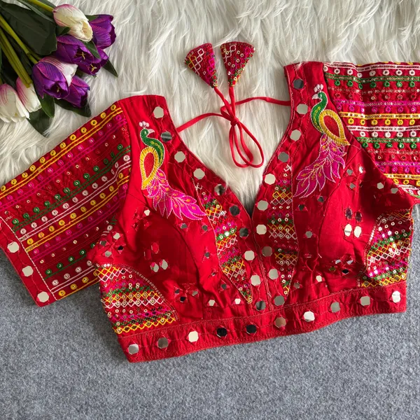 Red_Khadi_Cotton_Embroidered_Mirror_Work_Ethnic_Blouse_For_Women