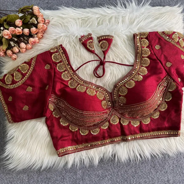 Maroon_Khadi_Cotton_Gold_Embroidered_Scalloped_Border_Blouse_For_Women