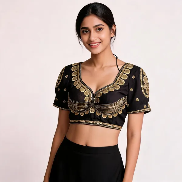 Black_Khadi_Cotton_Gold_Embroidered_Blouse_For_Women