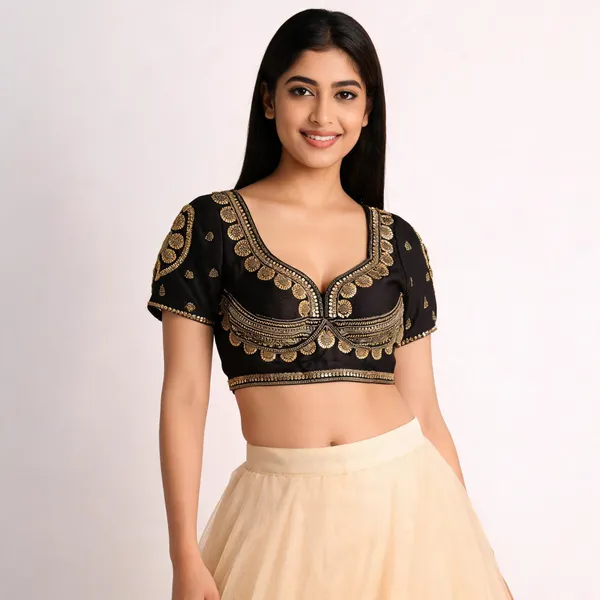 Black_Khadi_Cotton_Gold_Embroidered_Blouse_For_Women