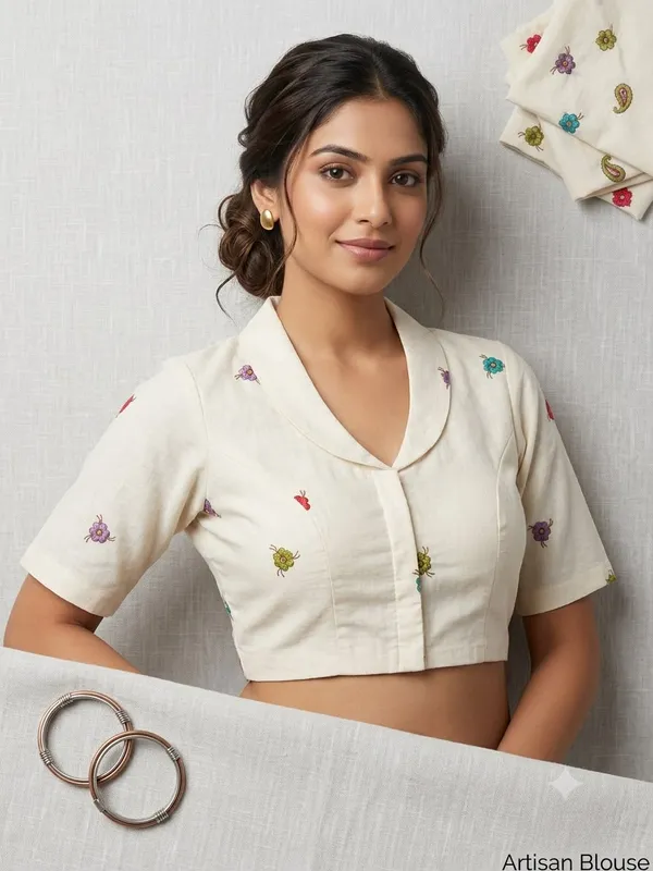 Cream_Khadi_Cotton_Floral_Embroidered_Blouse_For_Women