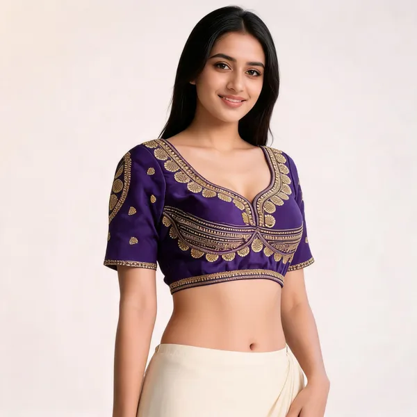 Purple_Khadi_Cotton_Gold_Embroidered_Ethnic_Blouse_For_Women