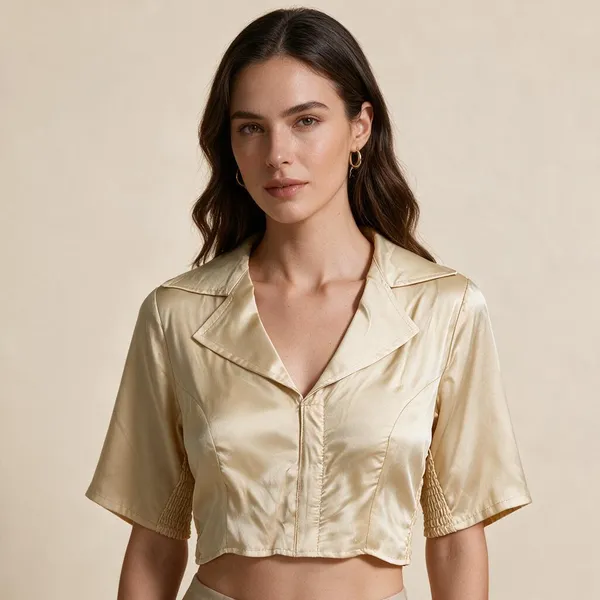 Cream_Heavy_Silk_Lapel_Collar_Relaxed_Blouse_For_Women