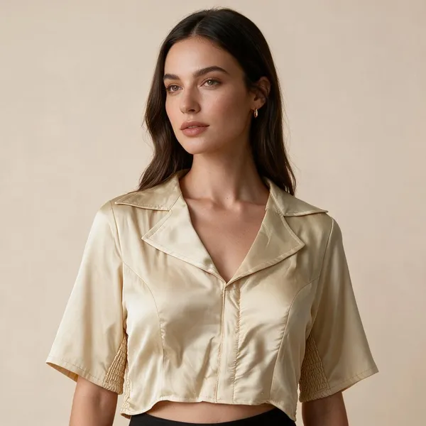 Cream_Heavy_Silk_Lapel_Collar_Relaxed_Blouse_For_Women