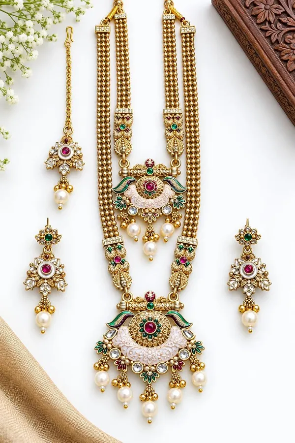 Kundan_Pearl_Necklace_Set_With_Earrings_And_Maang_Tikka