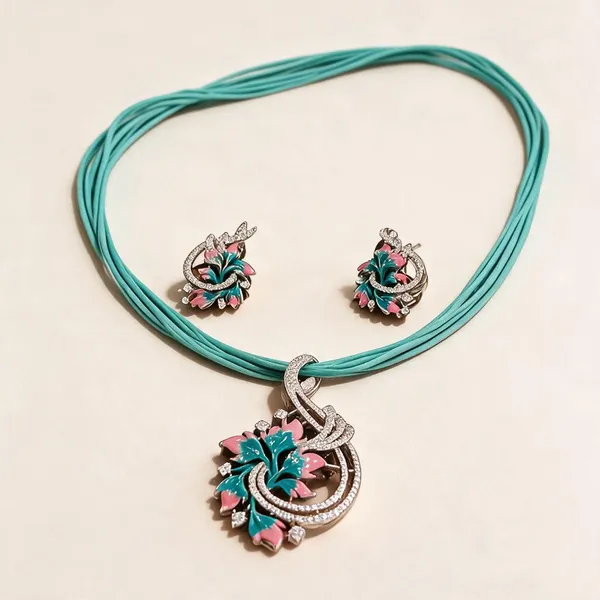 White_925_Silver_Pendant_Necklace_And_Earrings_Set_For_Jewellery