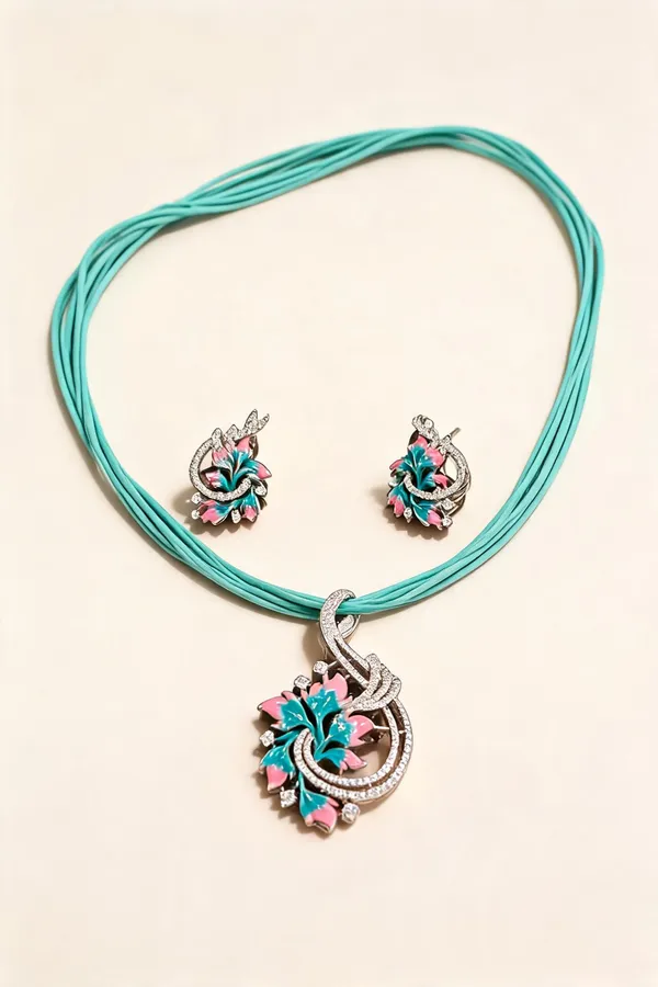 White_925_Silver_Pendant_Necklace_And_Earrings_Set_For_Jewellery