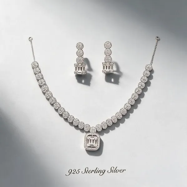 White_925_Silver_Necklace_And_Earrings_Set_For_Jewellery