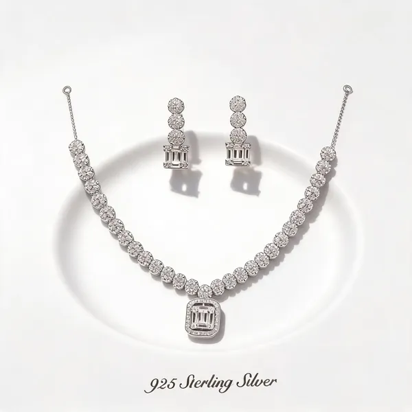 White_925_Silver_Necklace_And_Earrings_Set_For_Jewellery