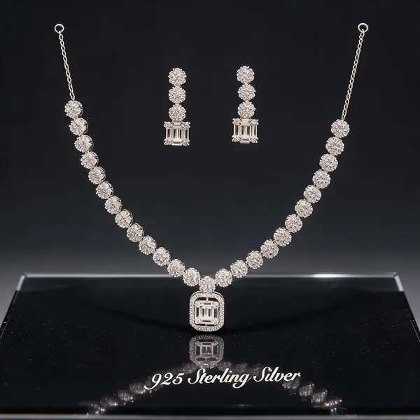 White_925_Silver_Necklace_And_Earrings_Set_For_Jewellery