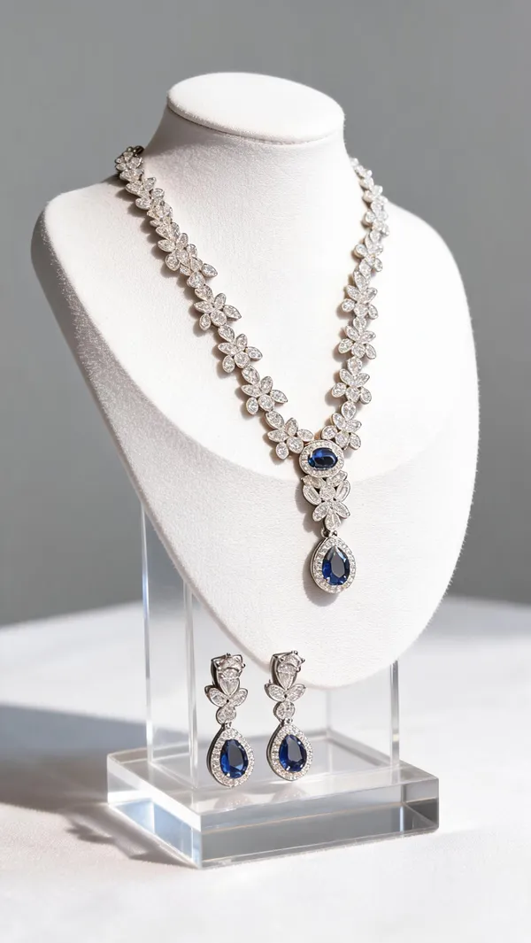 White_925_Silver_Necklace_And_Earrings_Jewellery_Set_For_Jewellery