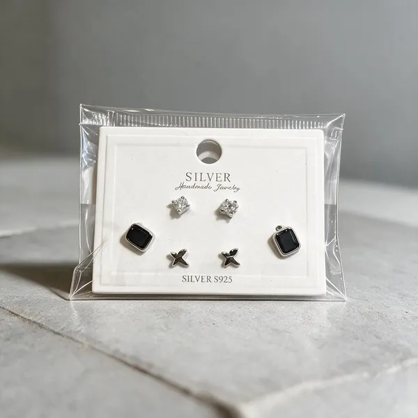 White_925_Silver_Stud_Earrings_Set_For_Jewellery