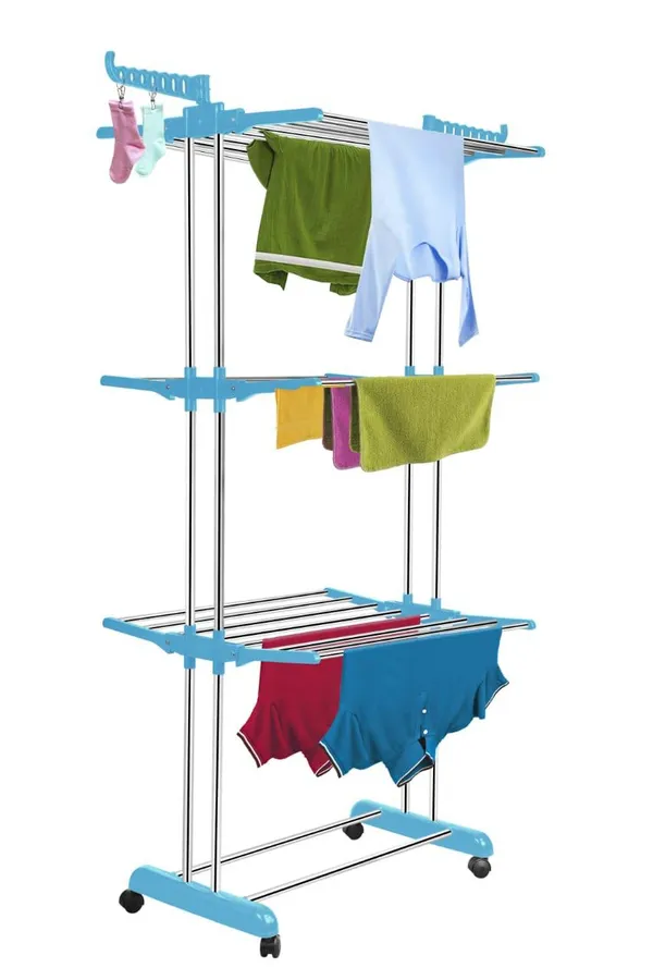 Blue_Multi-Tier_Clothes_Drying_Rack_With_Wheels