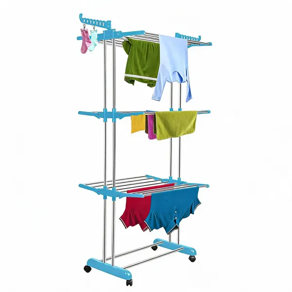 Blue_Multi-Tier_Clothes_Drying_Rack_With_Wheels